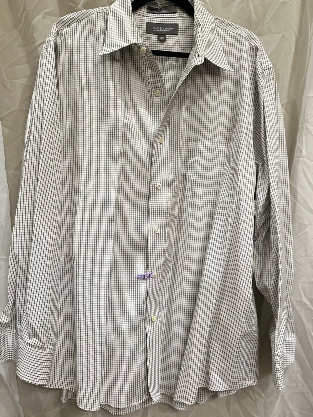 croft & barrow White and Gray Subtle Plaid Dress Shirt